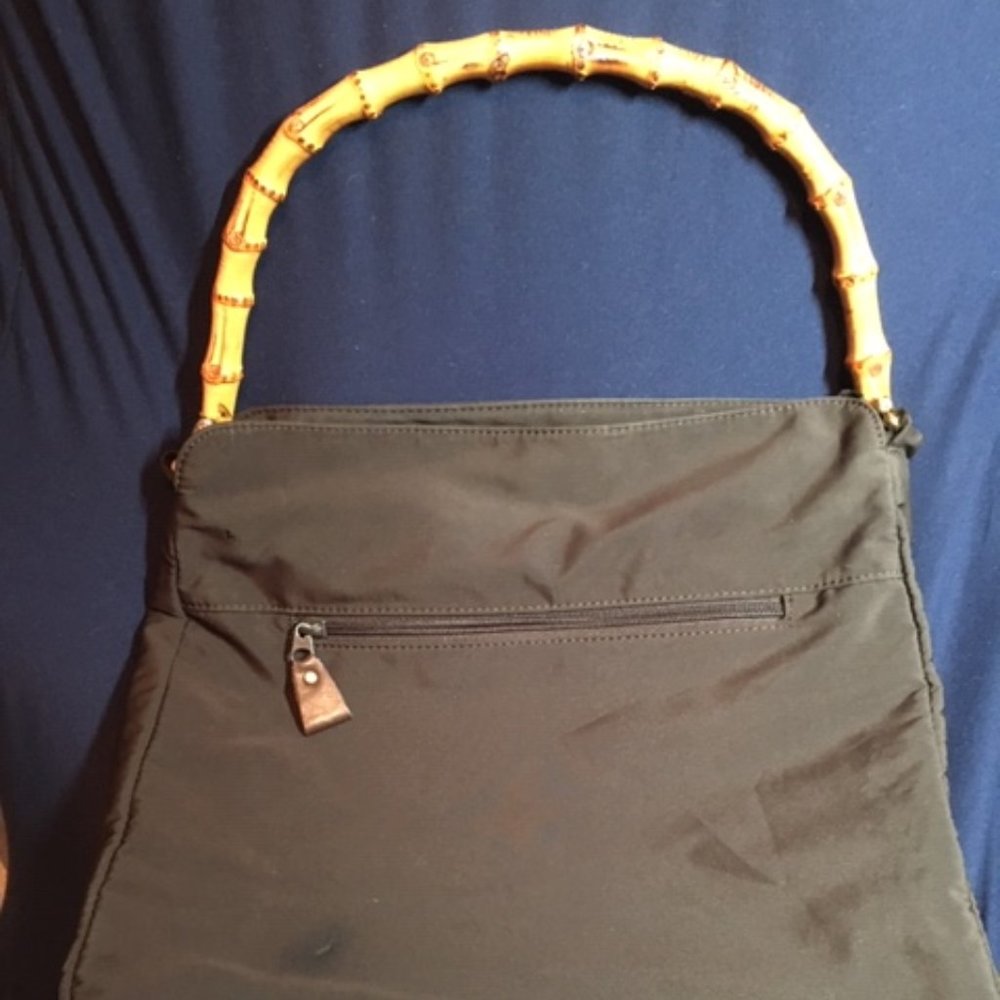Vtg Casual Corner Bamboo Handle Chocolate Brown Handbag